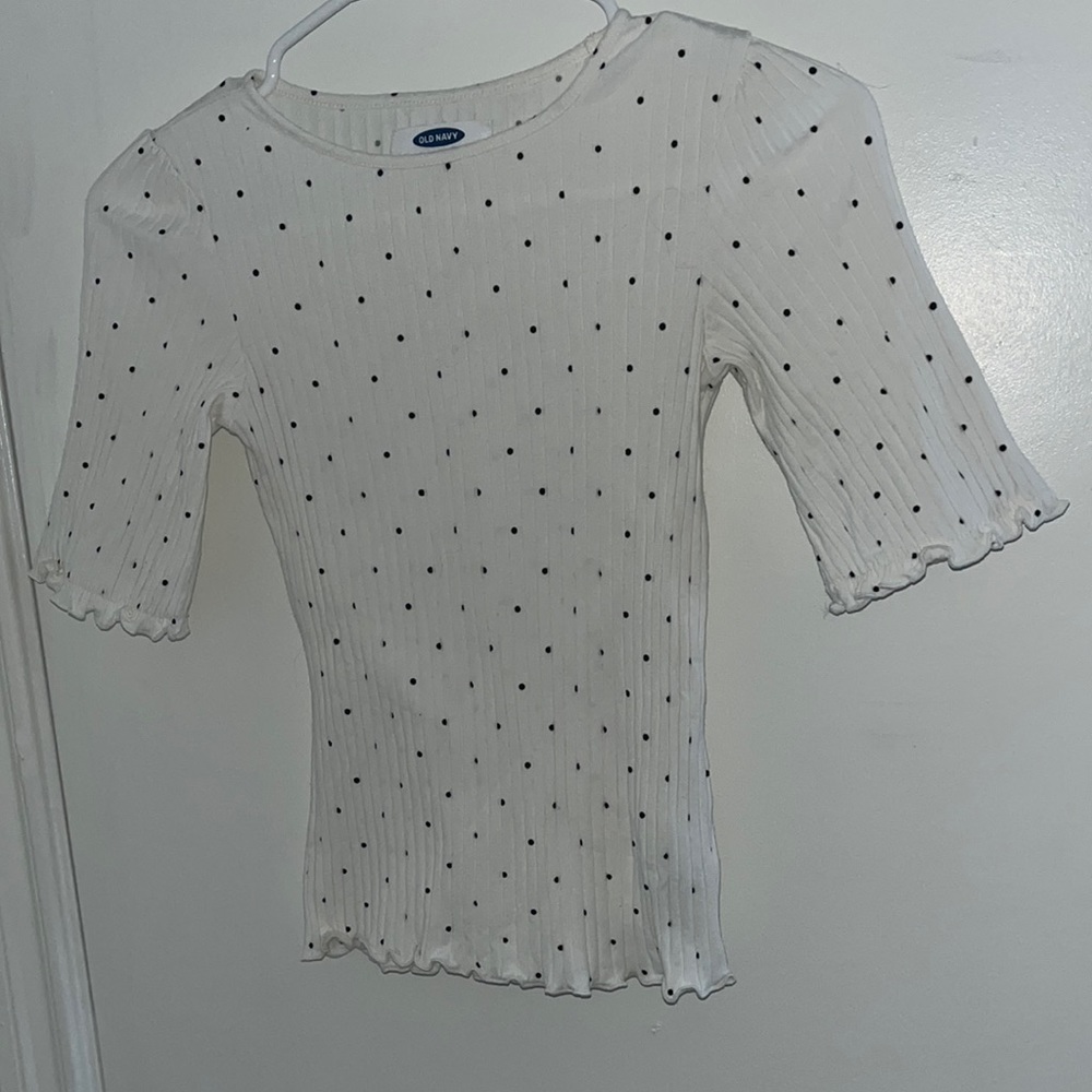 Never Used Girls white black polka dot medium length sleeve blouse